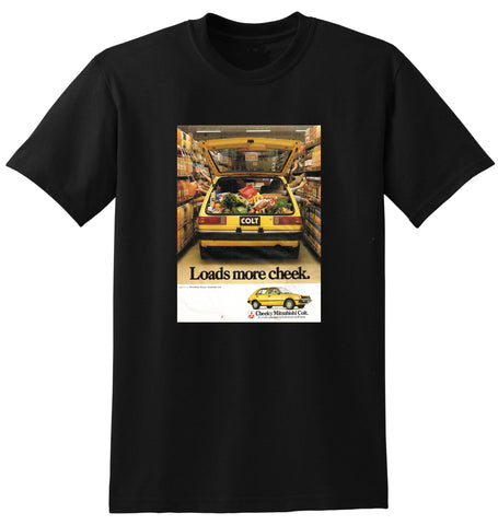 1981 MITSUBISHI COLT 5 DOOR HATCHBACK LOADS MORE CHEEK AUSSIE AD TSHIRT