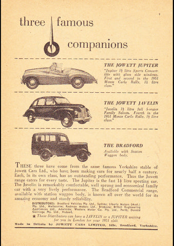 1951 JOWETT RANGE AUSSIE REPRO AD ART PRINT POSTER