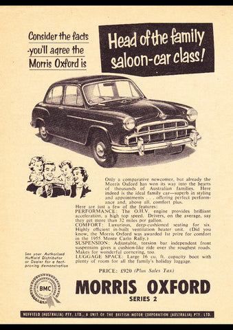1956 MORRIS OXFORD SERIES 2 BMC AUSSIE REPRO AD ART PRINT POSTER