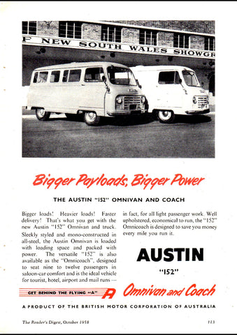 1958 AUSTIN 152 OMNIVAN & COACH BMC AUSSIE REPRO AD ART PRINT POSTER