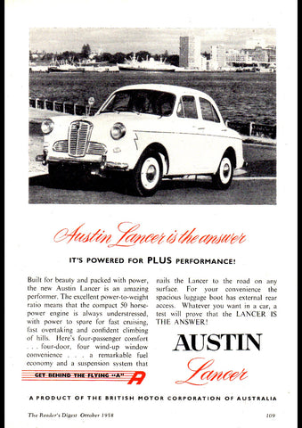1958 AUSTIN LANCER BMC AUSSIE REPRO AD ART PRINT POSTER
