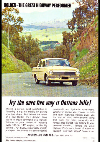 1964 EH HOLDEN SPECIAL HIGHWAY PERFORMER AUSSIE REPRO AD ART PRINT POSTER