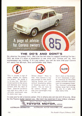 1965 TOYOTA CORONA AUSSIE REPRO AD ART PRINT POSTER