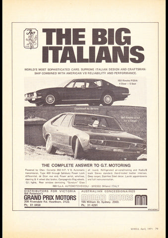 1971 ISO RIVOLTA & FIDIA LE LE 2+2 COUPE AUSSIE REPRO AD ART PRINT POSTER