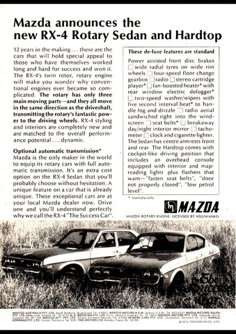 1973 MAZDA RX4 SEDAN & HARDTOP AUSSIE REPRO AD ART PRINT POSTER