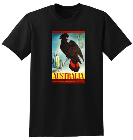 BLACK COCKATOO BANKSIA EILEEN MAYO LEBOVIC AUSTRALIA TRAVEL AUSSIE AD TSHIRT