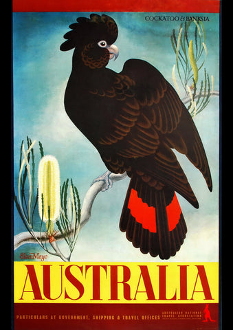 BLACK COCKATOO BANKSIA EILEEN MAYO LEBOVIC AUSTRALIA TRAVEL AUSSIE AD ART PRINT POSTER