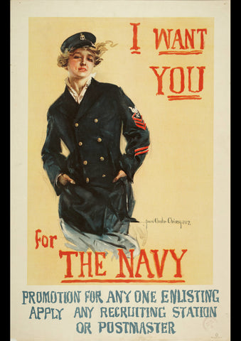 1917 WW1 I WANT YOU FOR THE NAVY AMERICAN WARTIME PATRIOTIC AD ART PRINT POSTER