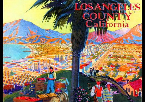 1920s LOS ANGELES COUNTY CALIFORNIA VINTAGE TRAVEL AD ART PRINT POSTER