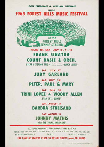 JUDY GARLAND FRANK SINATRA FOREST HILLS 1965 VINTAGE CONCERT POSTER REPRINT