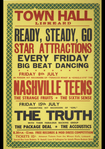 NASHVILLE TEENS TOWN HALL LISKEARD 1966 VINTAGE CONCERT POSTER REPRINT