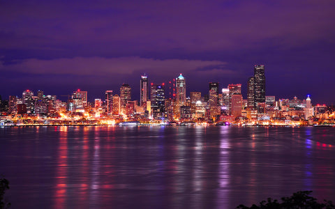SEATTLE NIGHT SKYLINE 2 GICLEE CANVAS ART PRINT POSTER