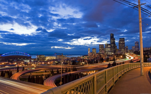 SEATTLE NIGHT GICLEE CANVAS ART PRINT POSTER