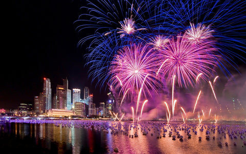 SINGAPORE FIREWORKS GICLEE CANVAS ART PRINT POSTER