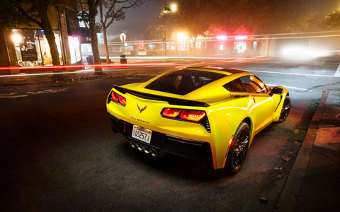 YELLOW CHEVROLET CORVETTE STINGRAY GICLEE CANVAS ART PRINT POSTER